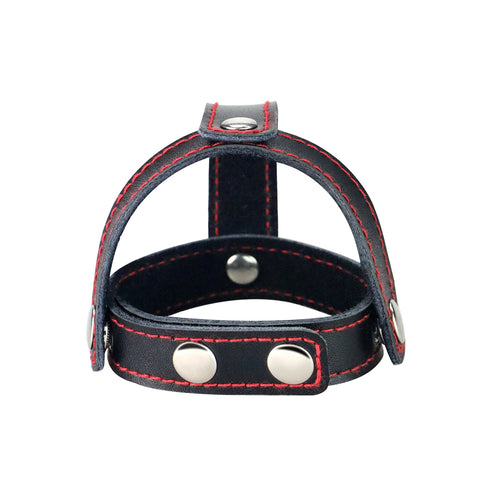 Bondage Fetish T-Style Leather Cockring With Ball Divider